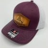 Cowlitz River Rigging Rugged Work Wear Maroon & White CRR Logo Leather Patch Hat