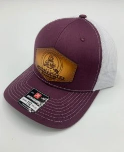 Cowlitz River Rigging Rugged Work Wear Maroon & White CRR Logo Leather Patch Hat